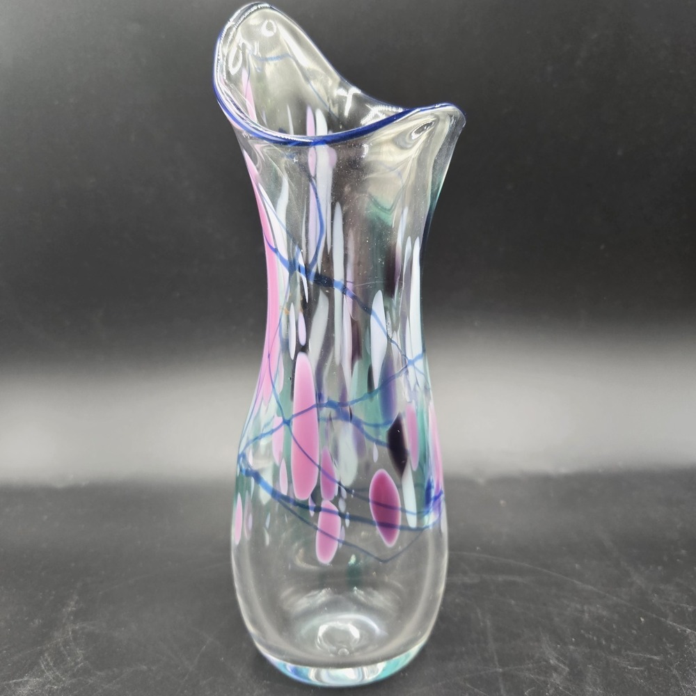 Ann Corcoran Swung Art Glass Vase Nourot Studio Signed & Dated 89' MCM 9" VTG